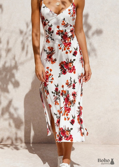 White Spaghetty Strap Boho Maxi Dress Aspen
